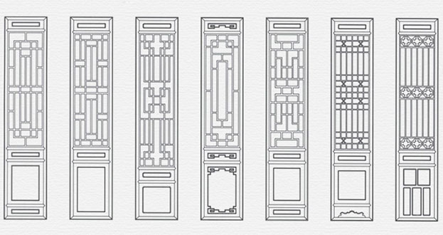 崂山常用中式仿古花窗图案隔断设计图